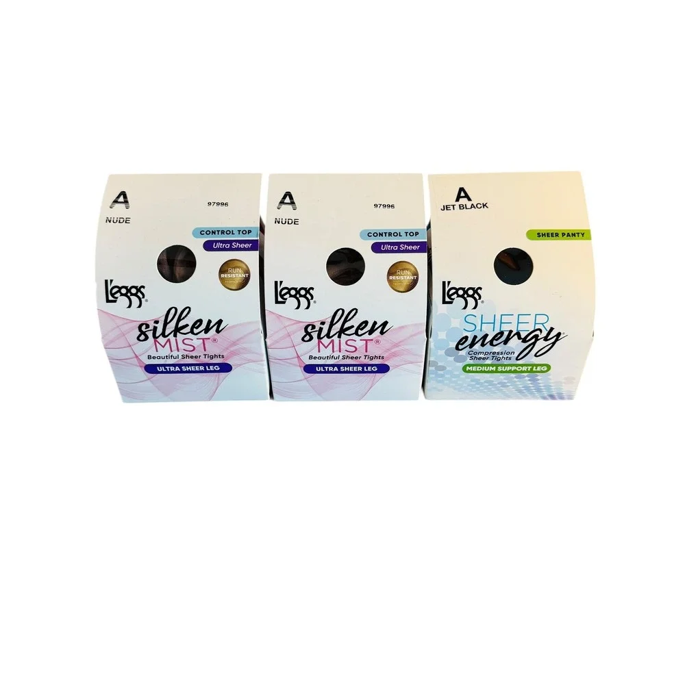 L'eggs Silken Mist and Sheer Energy Tights Bundle Size A Nude Jet Black 3pk